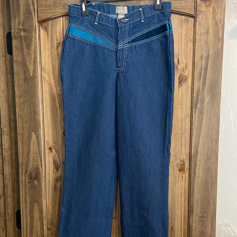 Blue Denim Jeans with Teal Accents